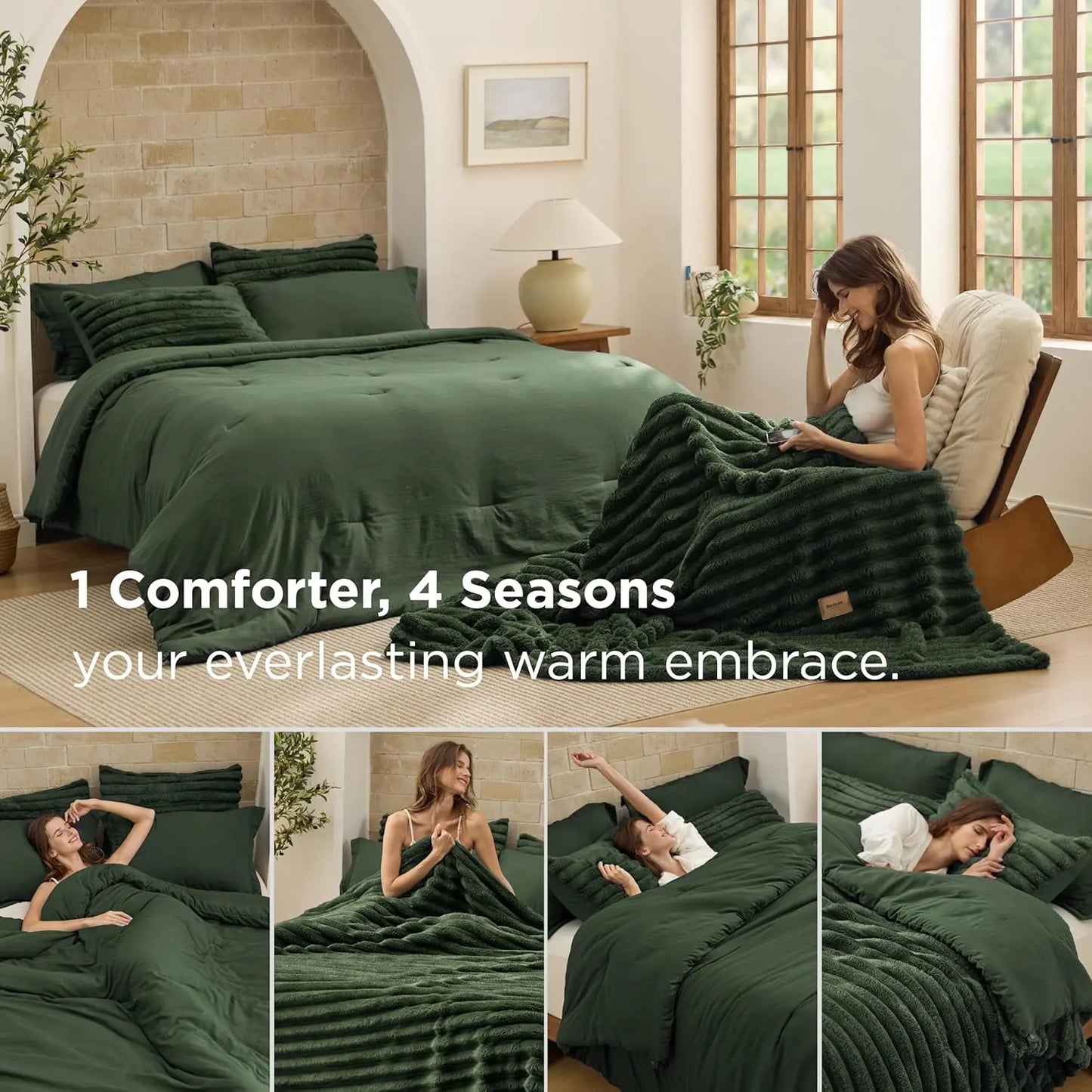 SnapTech 2-in-1 Comforter Set 6 Pieces — Gentlesoft All Season with Detachable Fluffy Blanket
